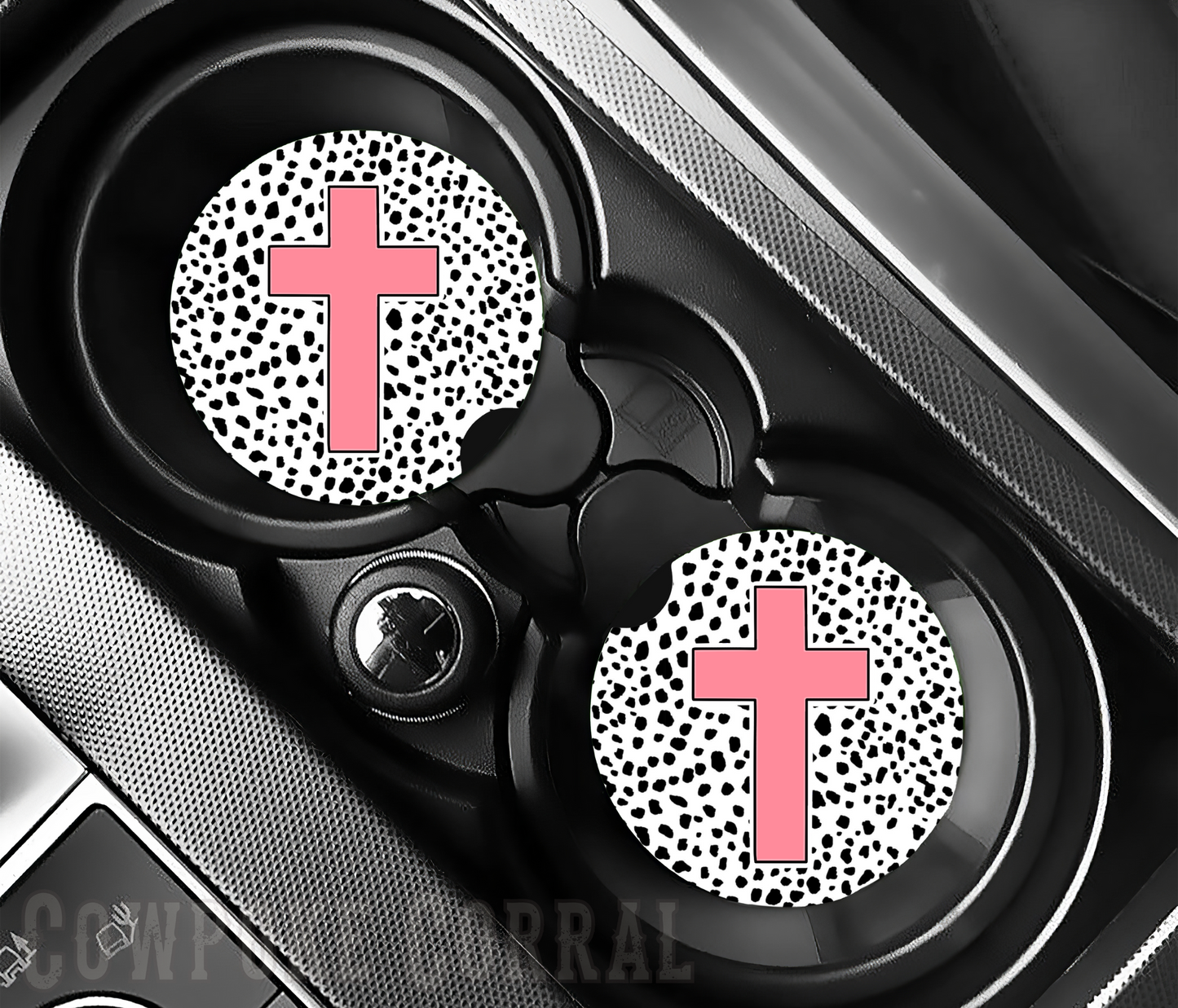 PINK CROSS CAR COASTERS