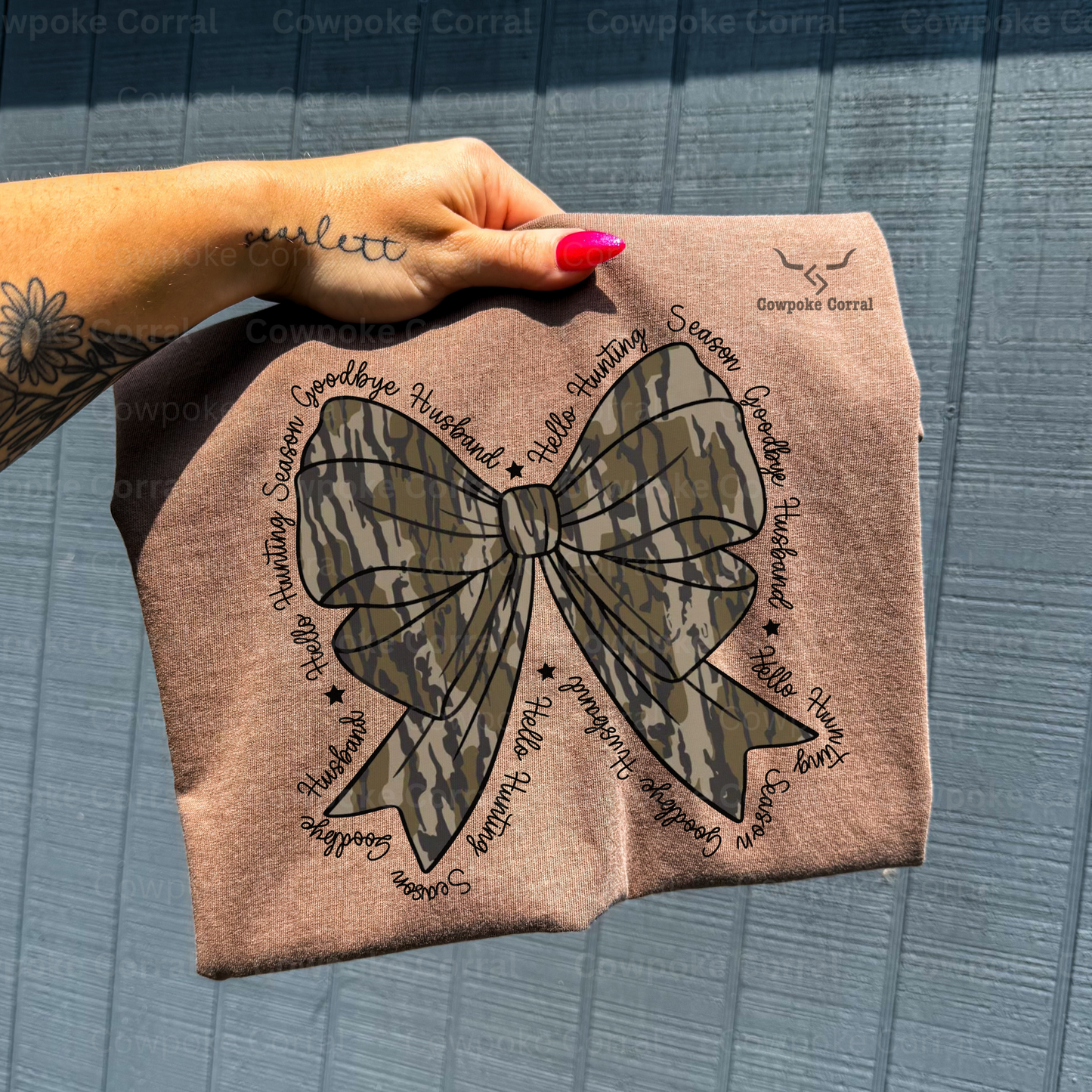 GOODBYE HUSBAND CAMO BOW TEE