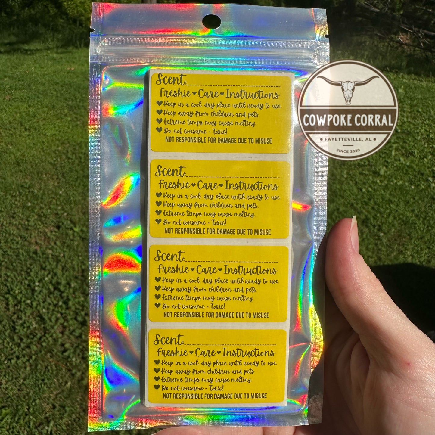 Freshie Scent & Care Instructions - Packaging Stickers