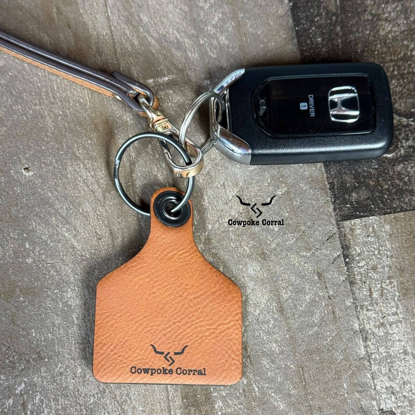 DRIVE SAFE COWBOY CATTLE TAG KEYCHAIN