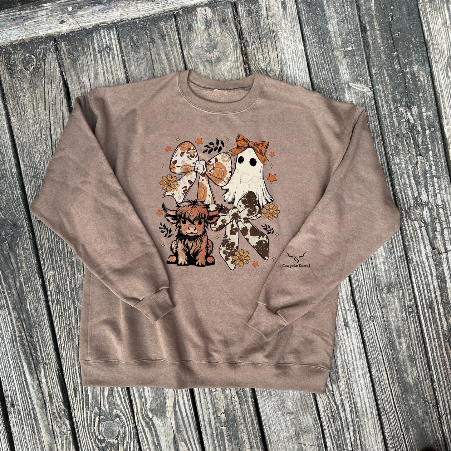 HIGHLAND COW, BOO & BOWS CREWNECK SWEATSHIRT