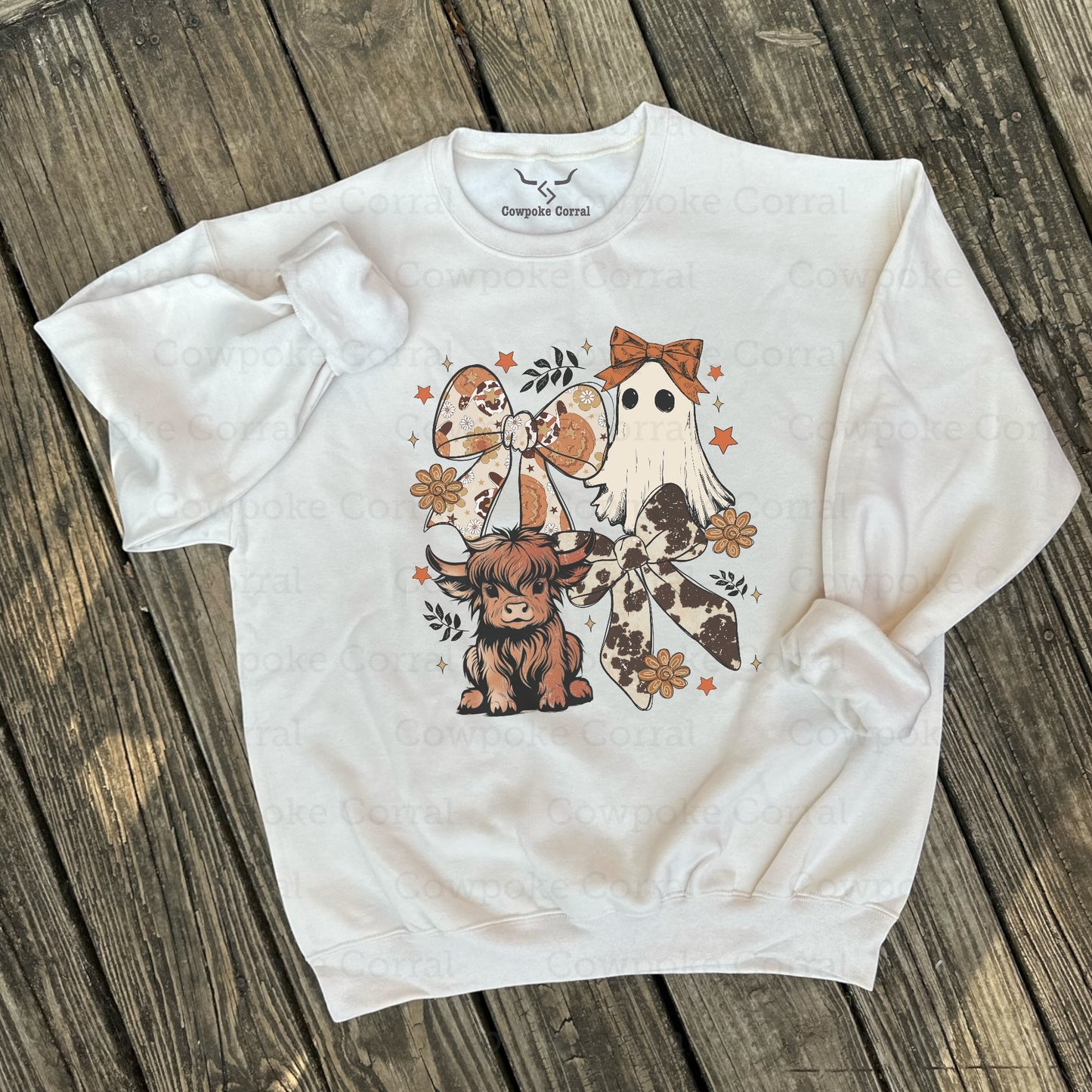 HIGHLAND COW, BOO & BOWS CREWNECK SWEATSHIRT