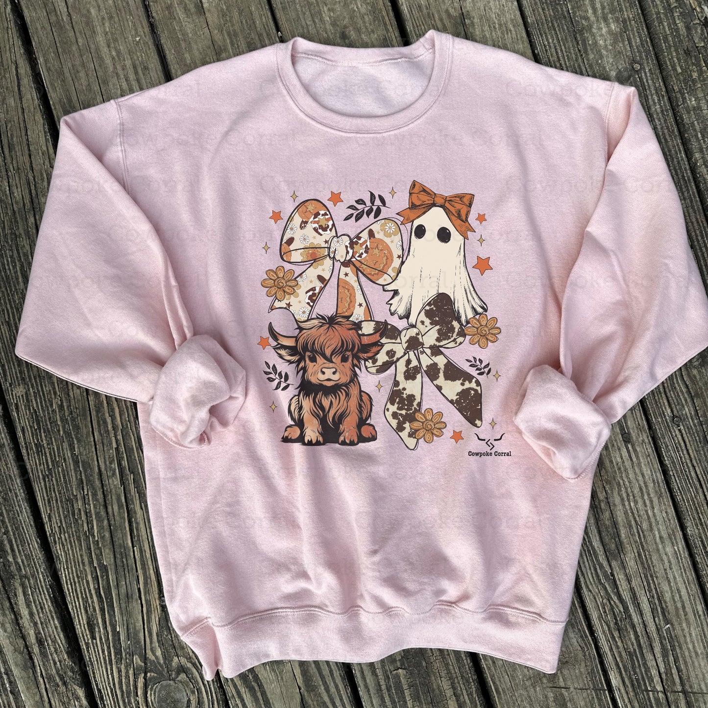 HIGHLAND COW, BOO & BOWS CREWNECK SWEATSHIRT