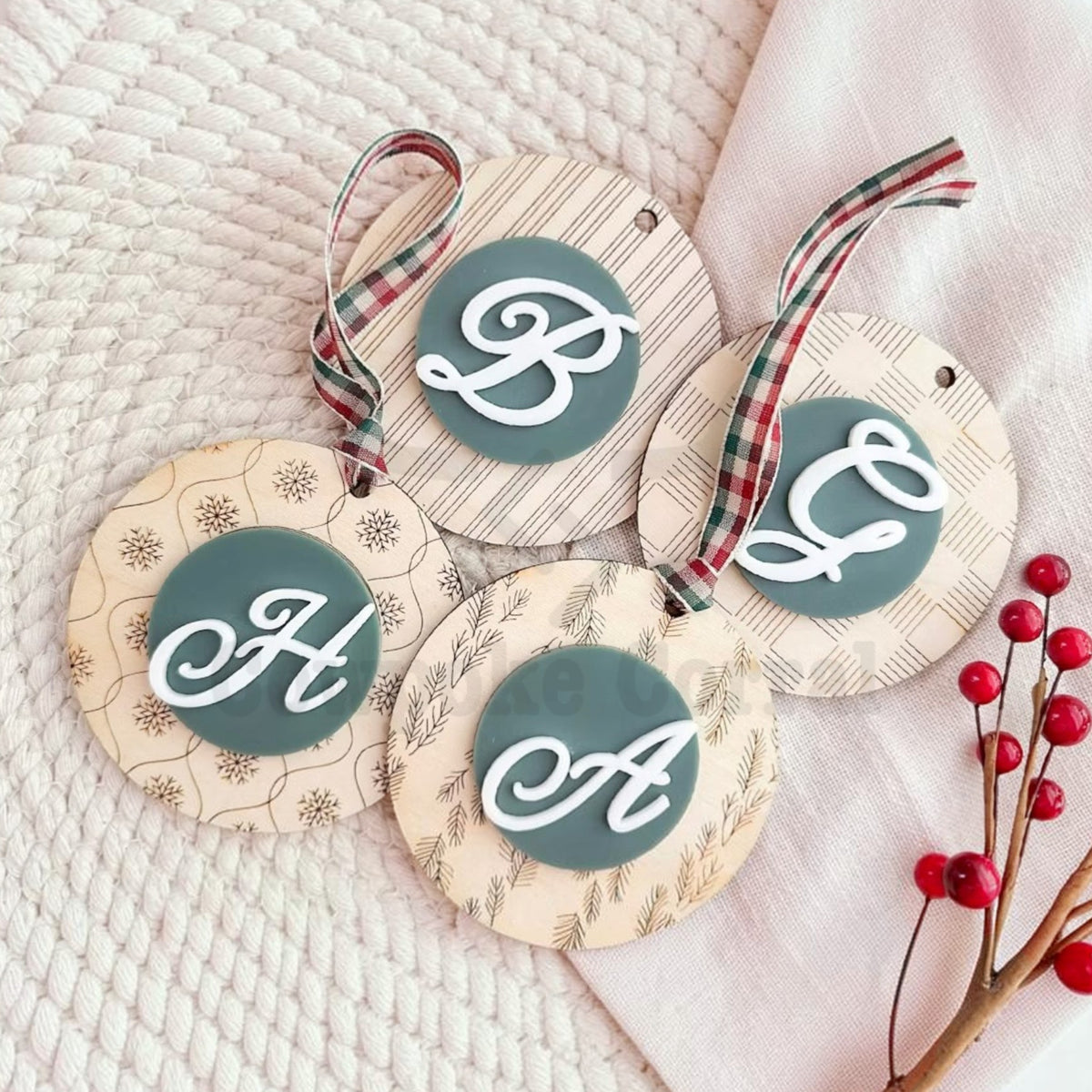Patterned Round Monogram Ornaments
