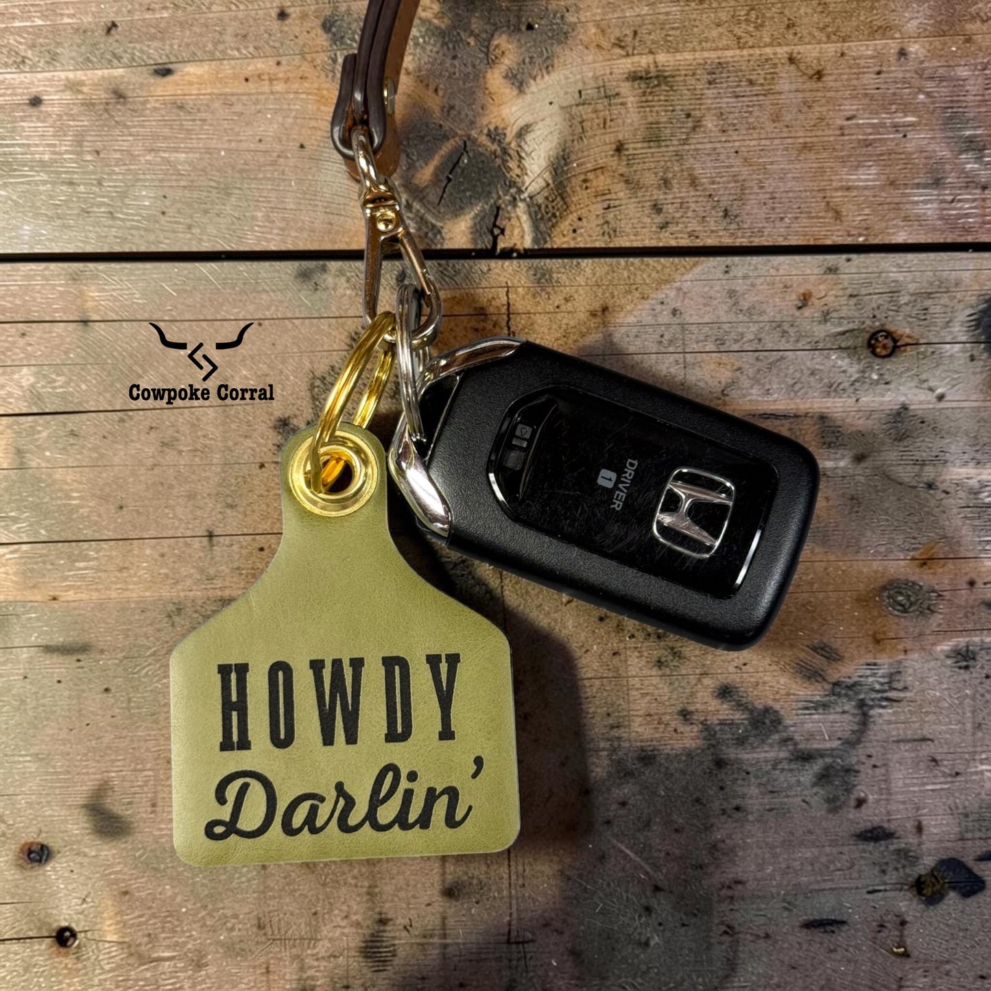 HOWDY DARLIN' CATTLE TAG KEYCHAIN