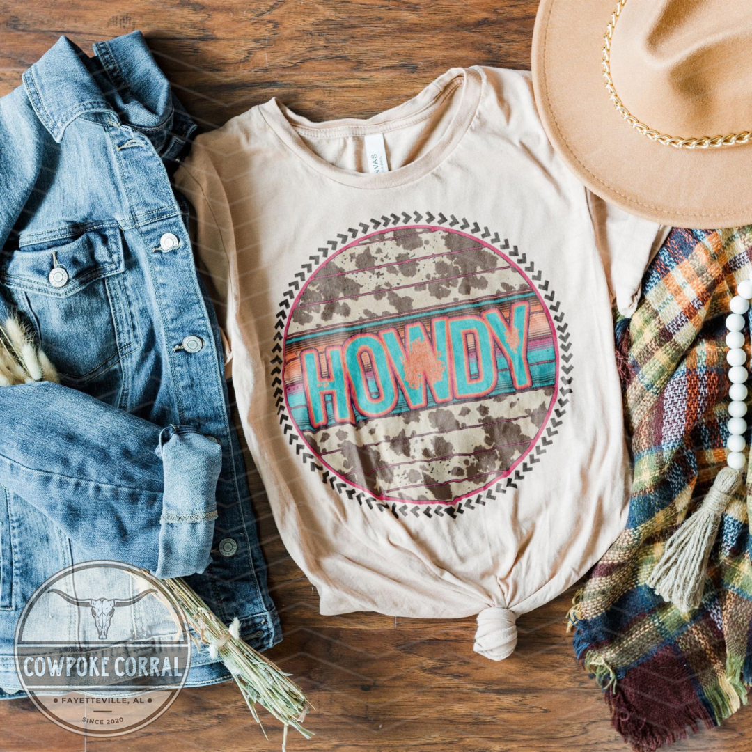Howdy Cow Print Serape Tee