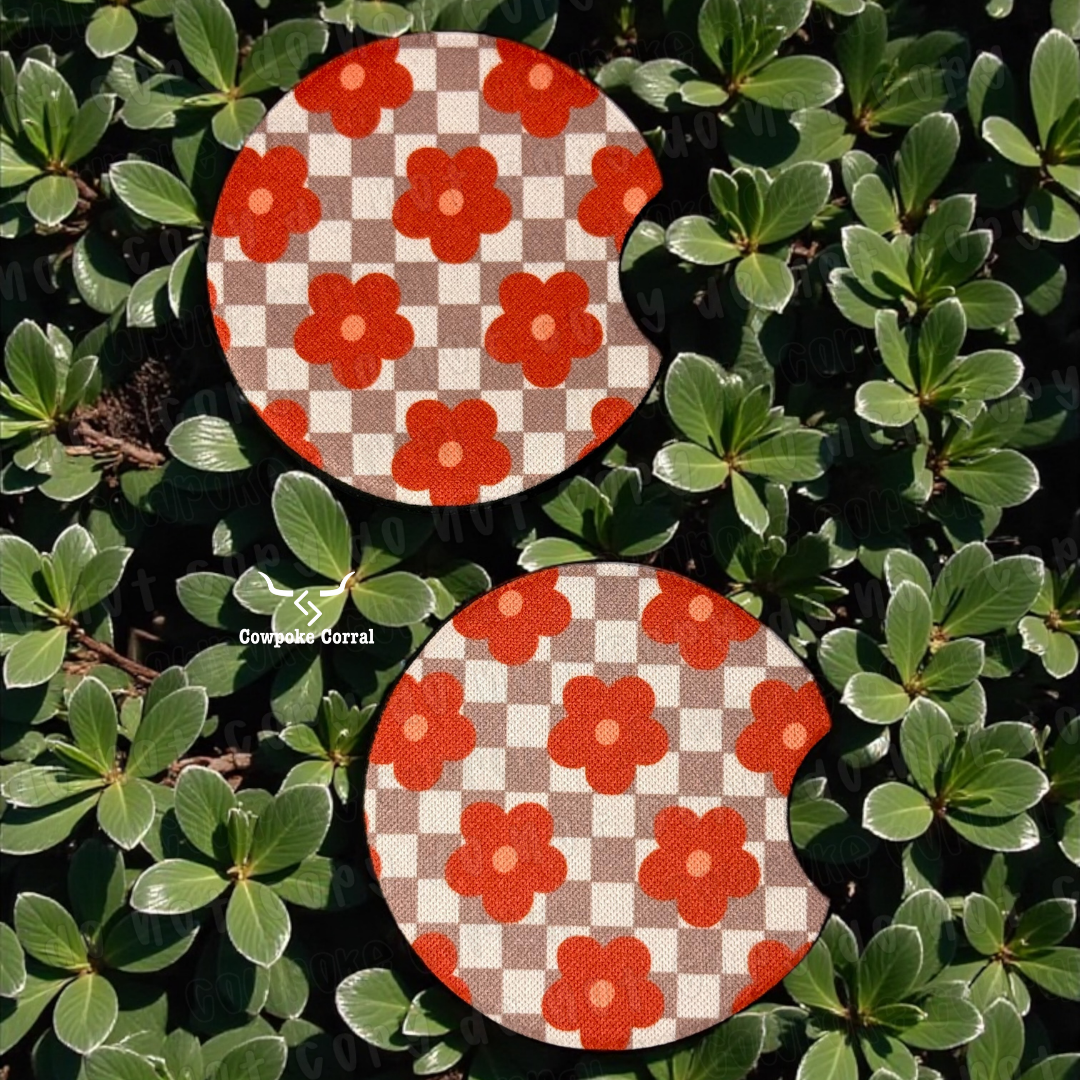 CHECKERED FLOWER CAR COASTERS