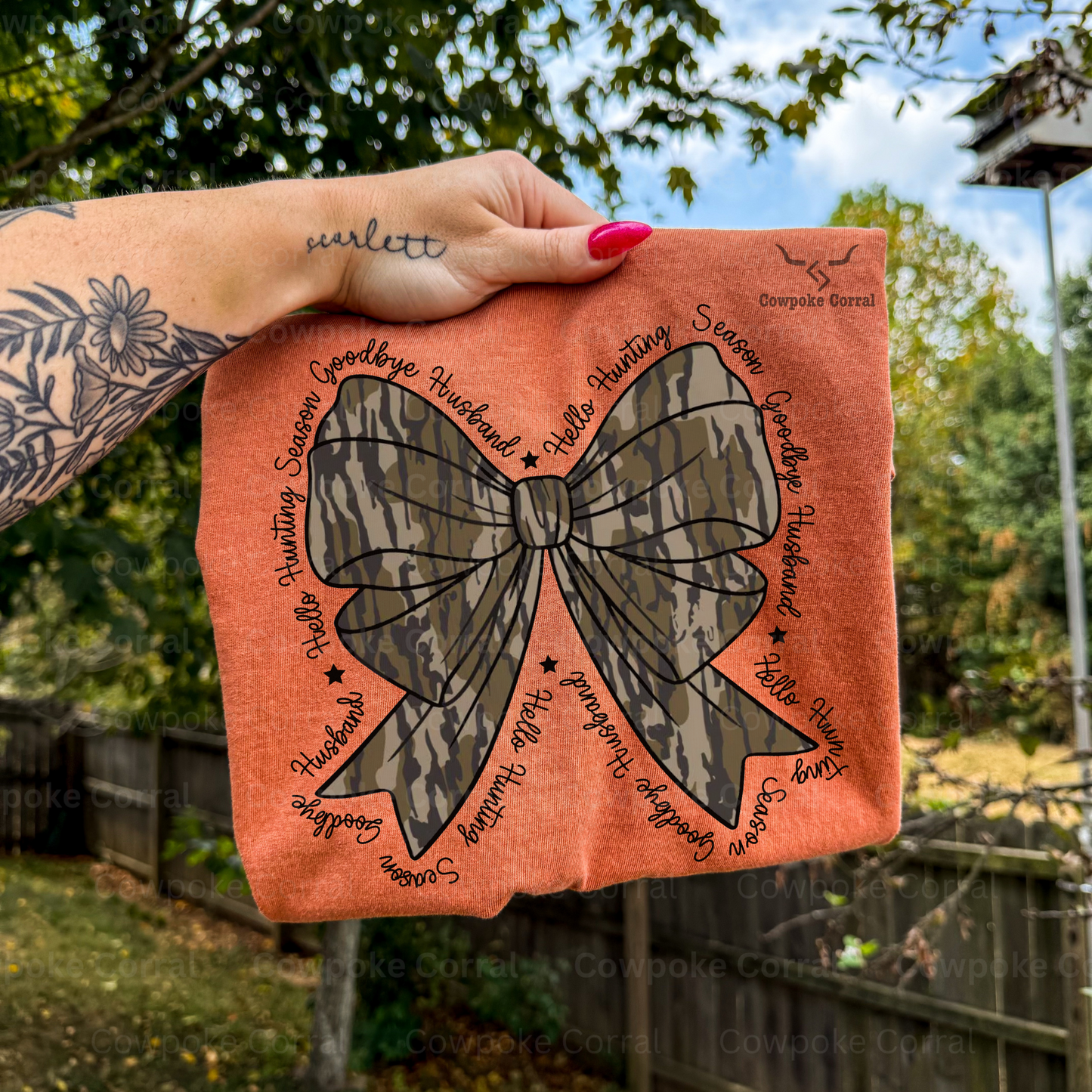 GOODBYE HUSBAND CAMO BOW TEE