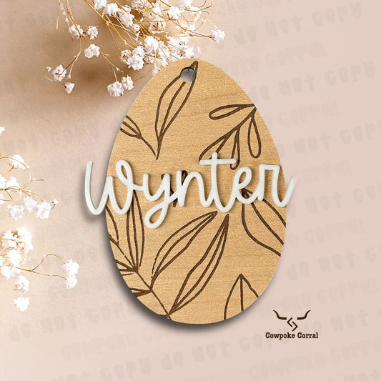 FLORAL EGG CUSTOM NAME EASTER BASKET TAG