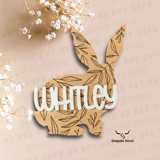 FLORAL RABBIT CUSTOM NAME EASTER BASKET TAG