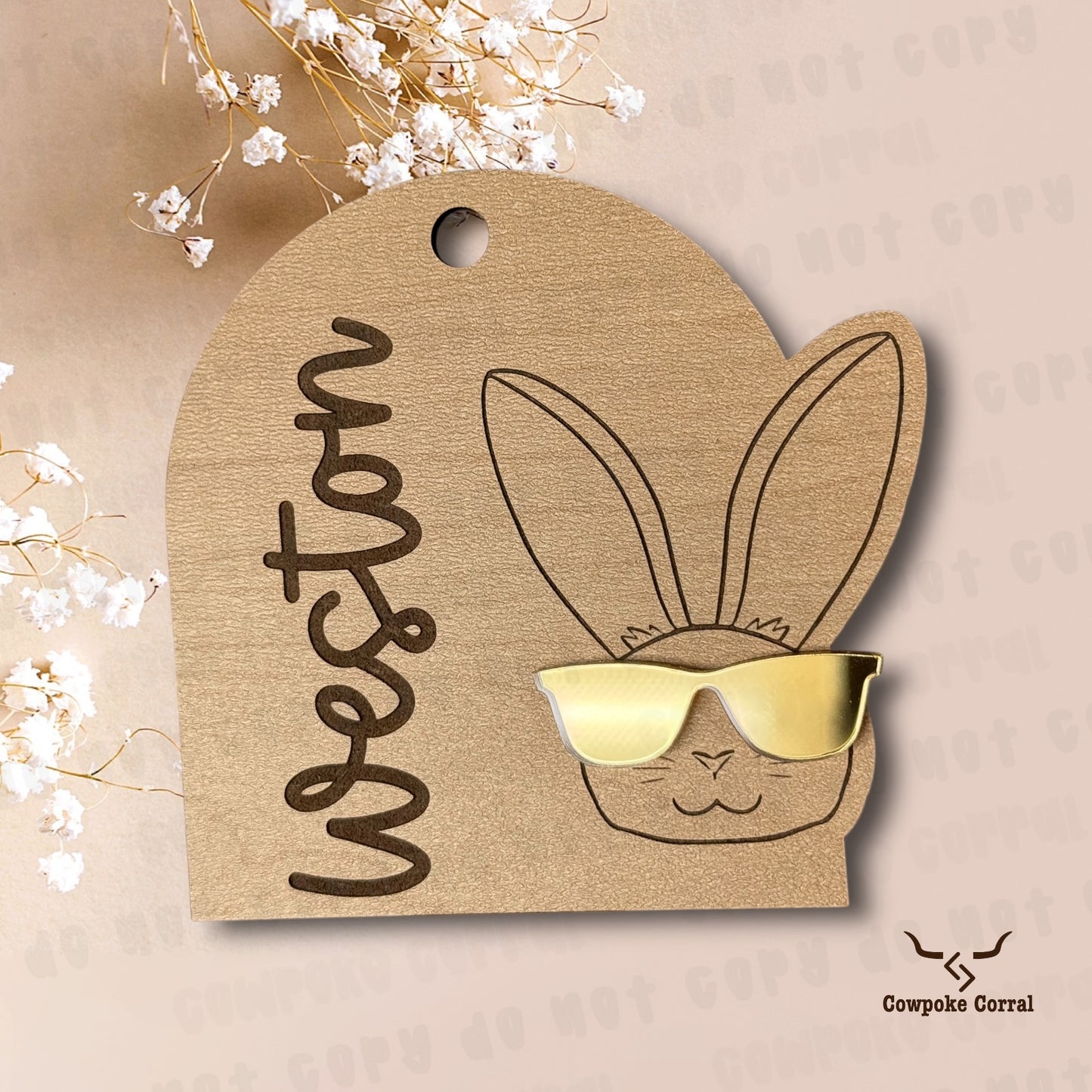 GLASSES BUNNY ARCH CUSTOM NAME EASTER BASKET TAG