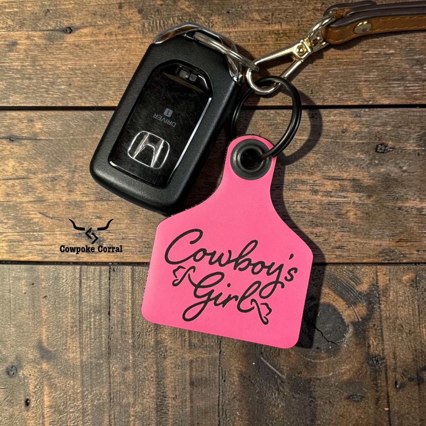 COWBOY'S GIRL CATTLE TAG KEYCHAIN