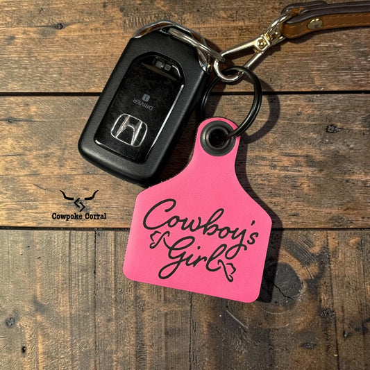 COWBOY'S GIRL CATTLE TAG KEYCHAIN