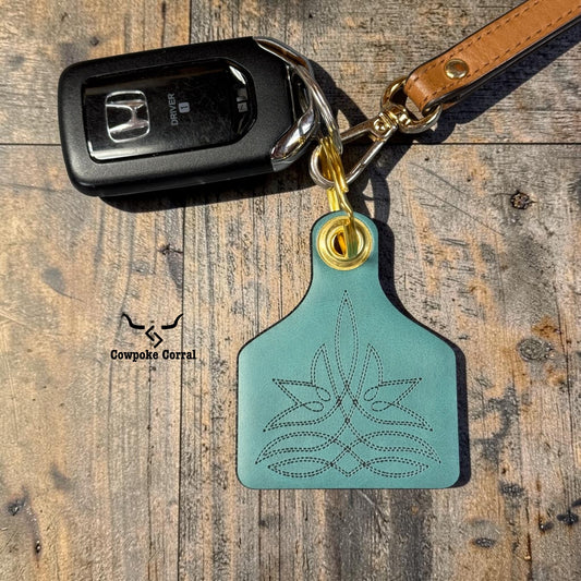 FANCY BOOT STITCH CATTLE TAG KEYCHAIN