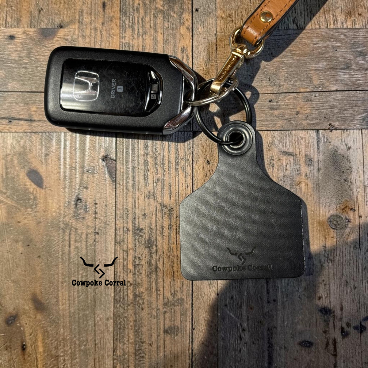 DRIVE SAFE COWBOY CATTLE TAG KEYCHAIN