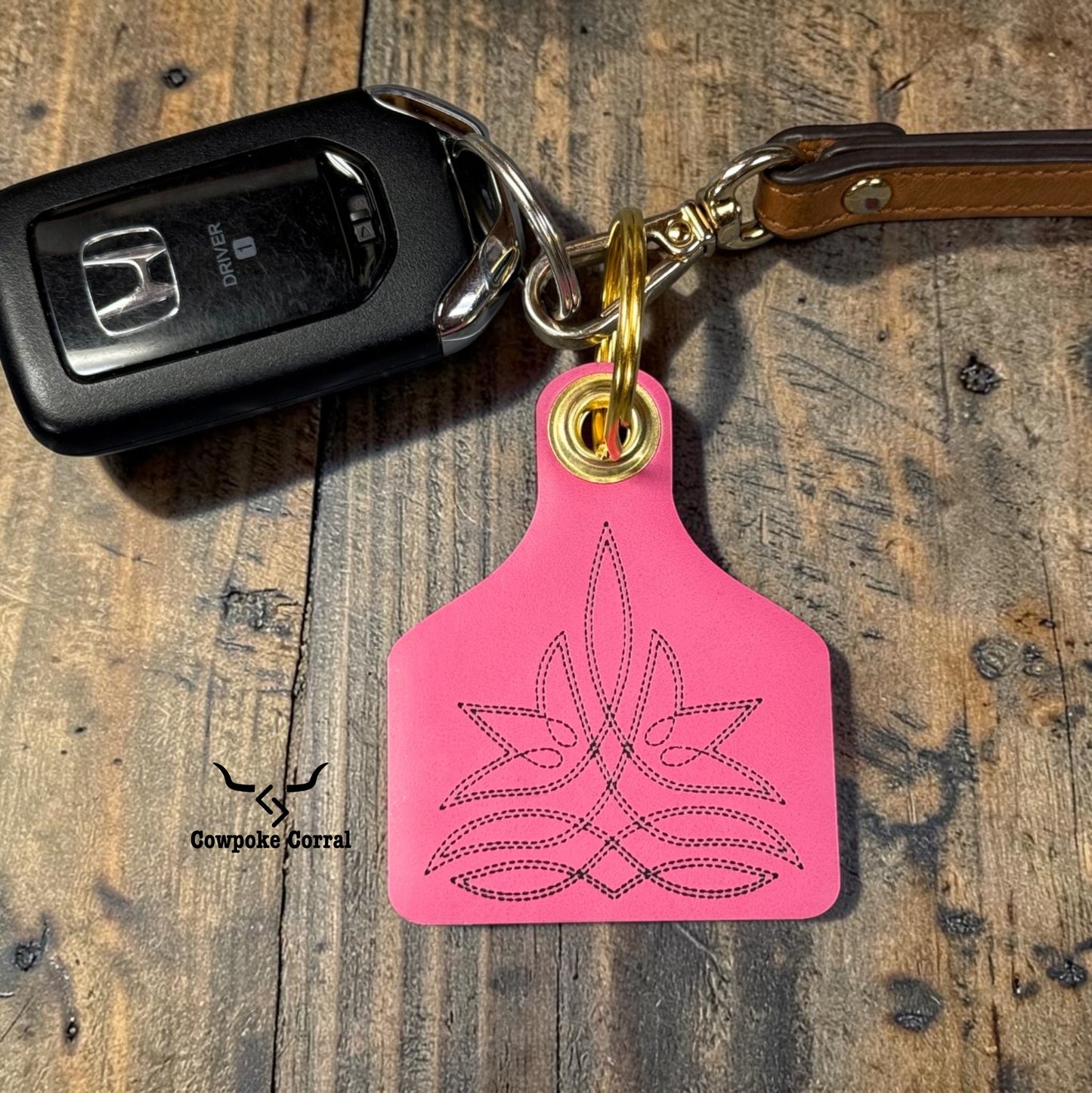 FANCY BOOT STITCH CATTLE TAG KEYCHAIN