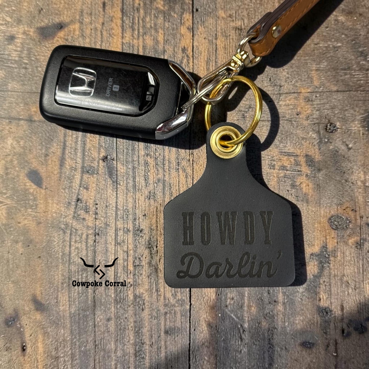 HOWDY DARLIN' CATTLE TAG KEYCHAIN