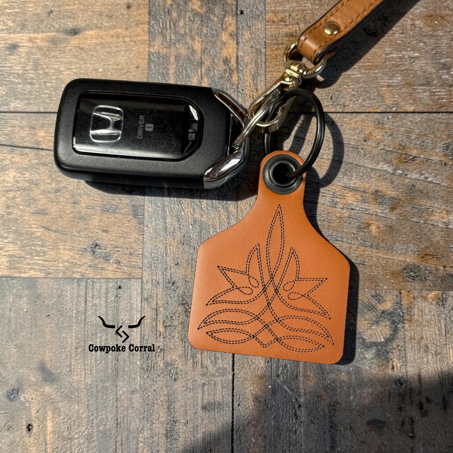 FANCY BOOT STITCH CATTLE TAG KEYCHAIN