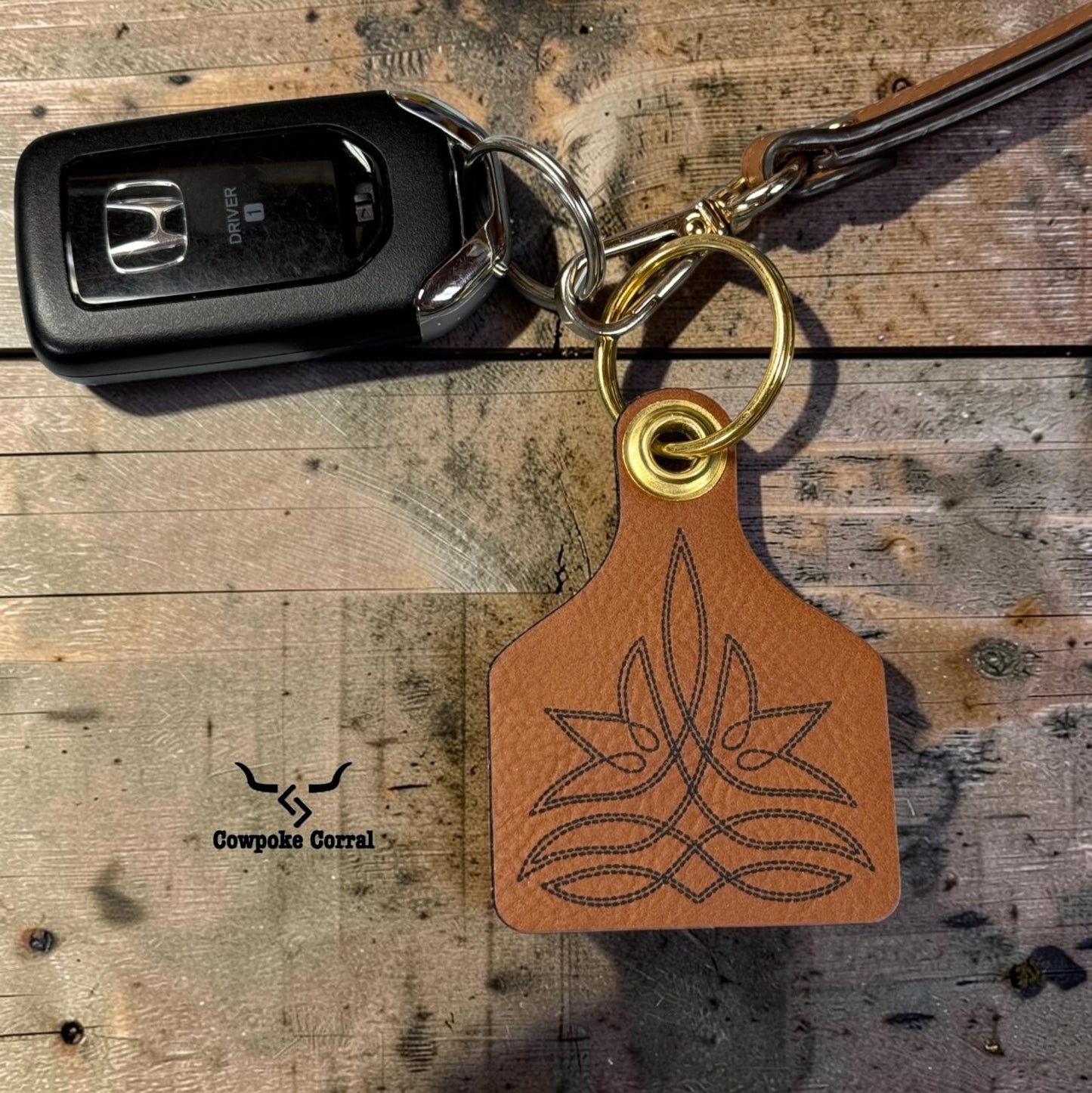 FANCY BOOT STITCH CATTLE TAG KEYCHAIN