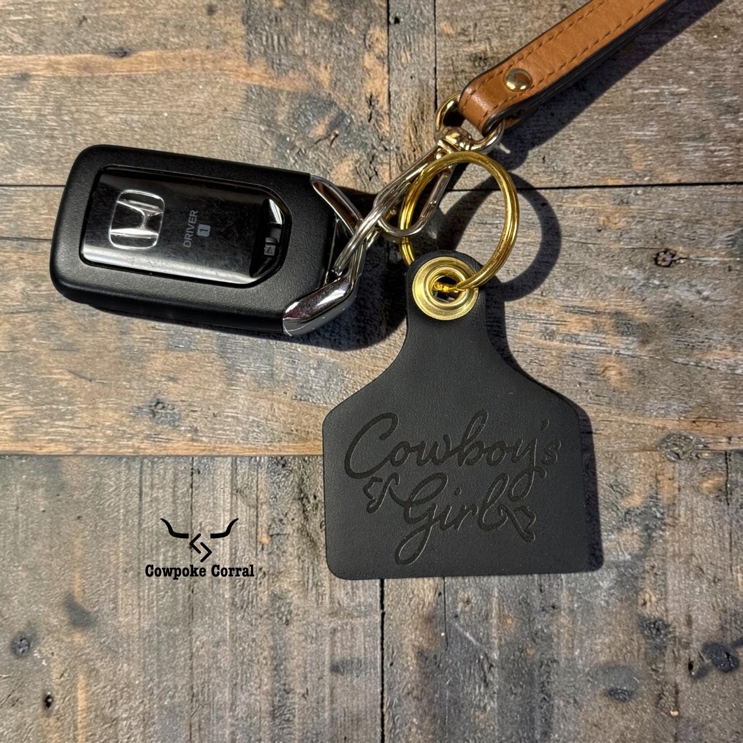 COWBOY'S GIRL CATTLE TAG KEYCHAIN