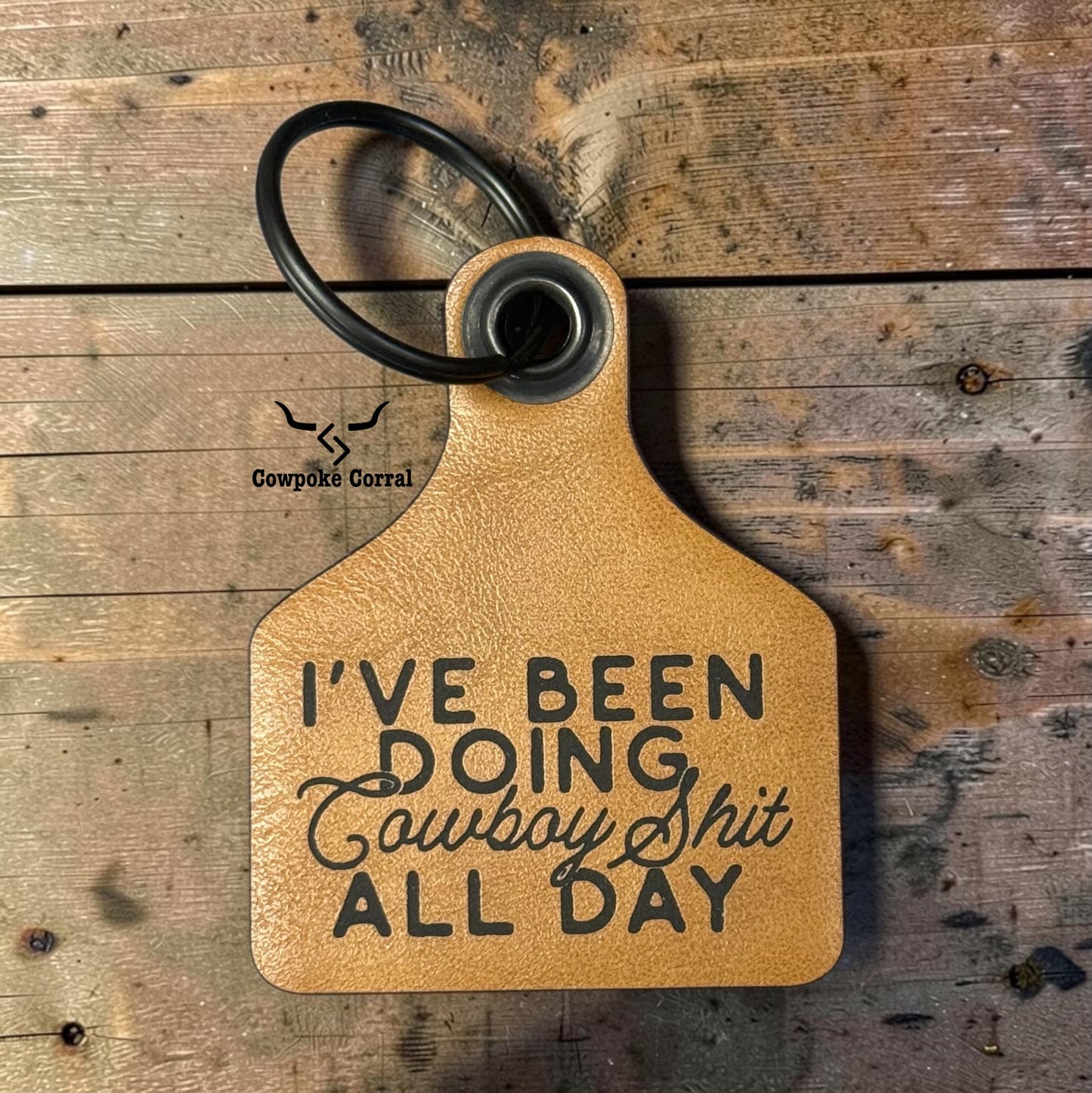 COWBOY SHIT CATTLE TAG KEYCHAIN