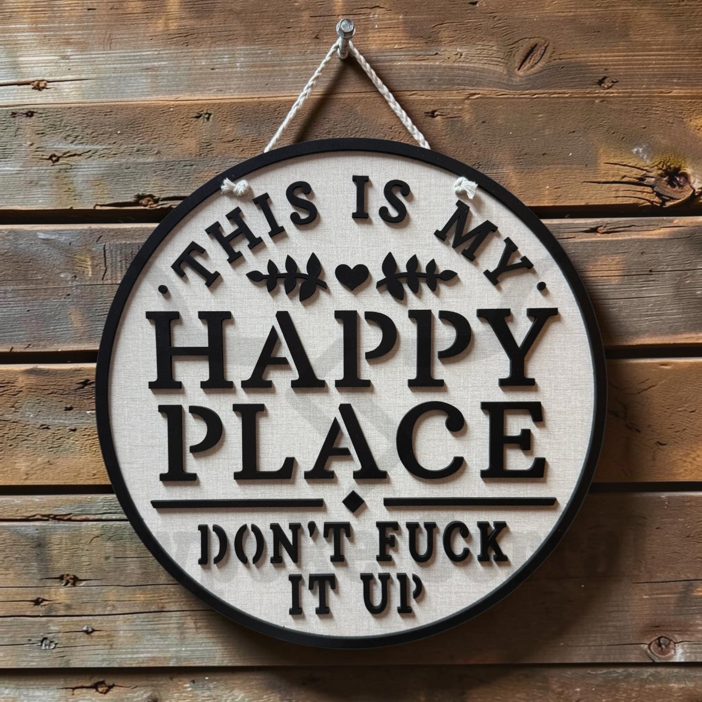 This Is My Happy Place Funny Door Hanger – 11.5" Rustic Wall Sign