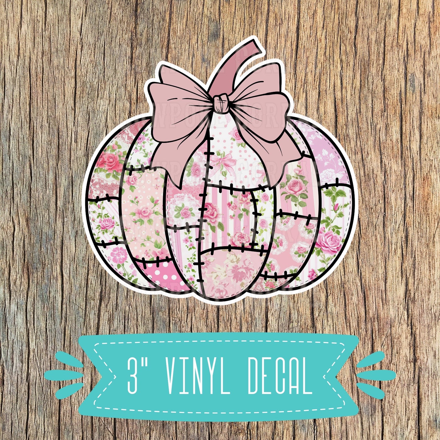 SHABBY PINK PATCHWORK PUMPKIN VINYL DECAL STICKER