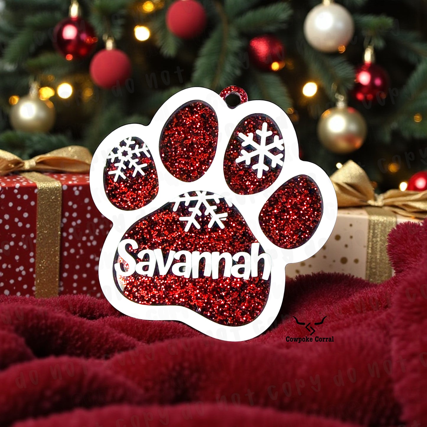 CUSTOM PET NAME PAW CHRISTMAS ORNAMENT