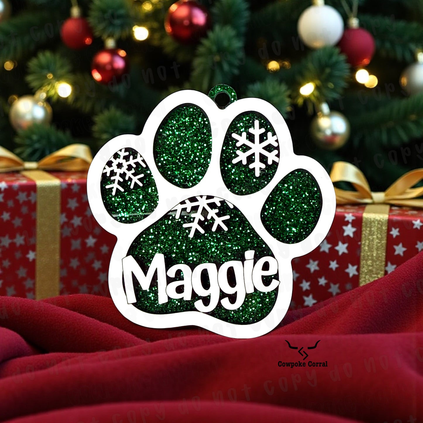 CUSTOM PET NAME PAW CHRISTMAS ORNAMENT