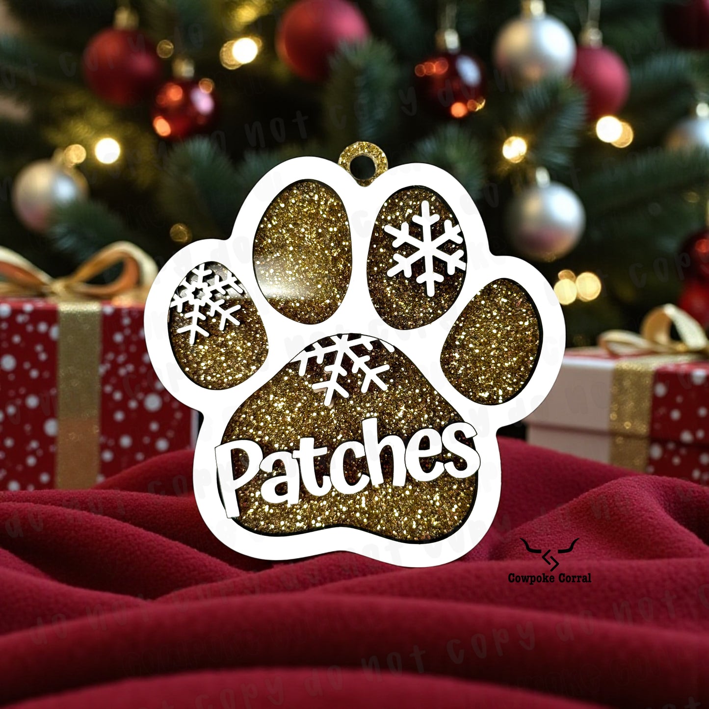 CUSTOM PET NAME PAW CHRISTMAS ORNAMENT