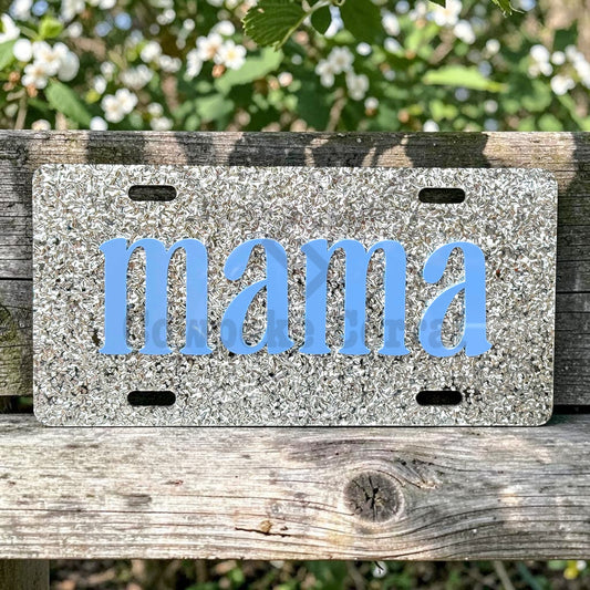 Mama Acrylic Decorative License Plate Car Tag – Silver Foil