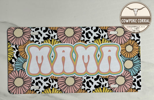Mama Groovy Floral - License Plate